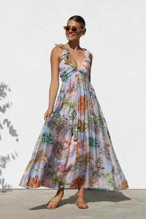 V-Neck Printed Maxi Dress
