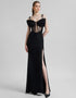 Black Studded Bow Long Dress