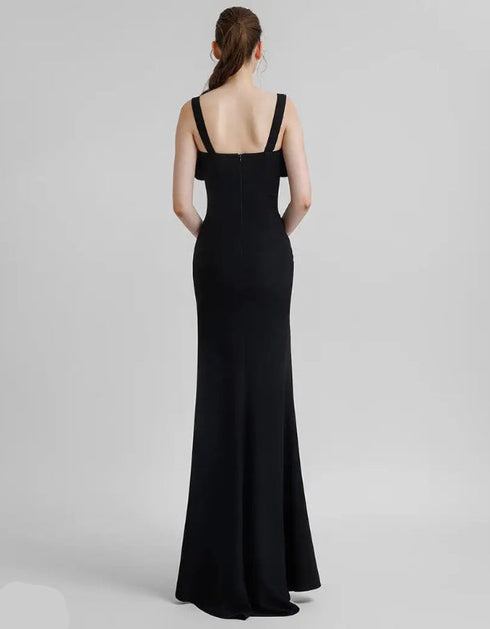 Black Studded Bow Long Dress