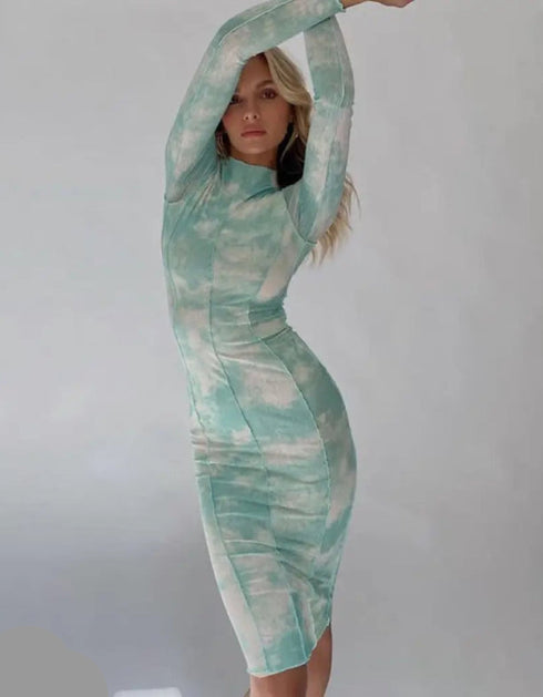 Bold Lines Maxi Dress – Long Sleeve Chic Green / L Long Sleeve Dress