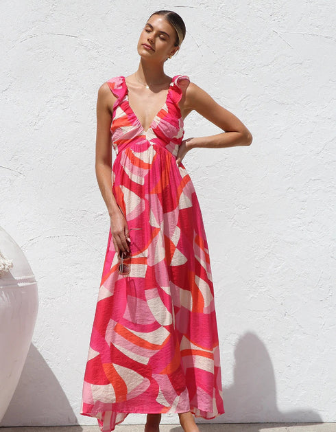 V-Neck Printed Maxi Dress