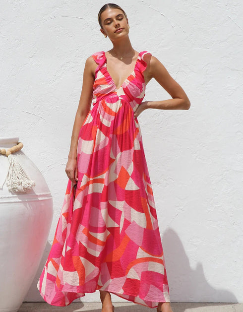 V-Neck Printed Maxi Dress