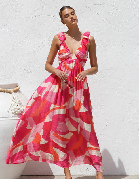 V-Neck Printed Maxi Dress