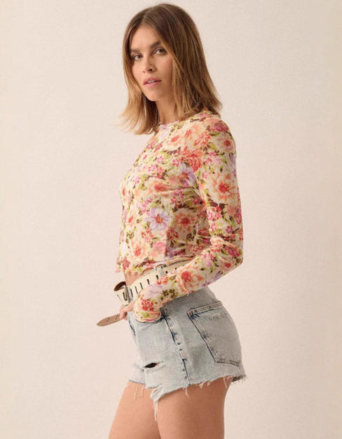 Long Sleeve Mesh Slim Top