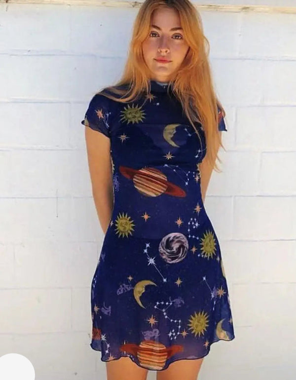 Celestial Allure Dress – Galaxy Night Edit Mash Mini Dress