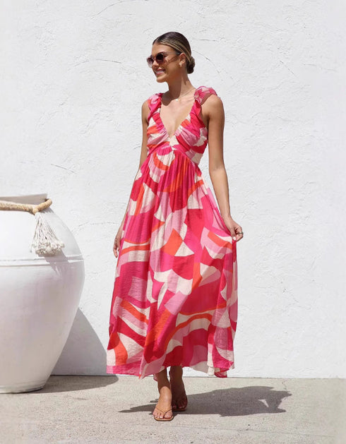 V-Neck Printed Maxi Dress