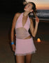 Sheer Mesh Halter Mini Dress