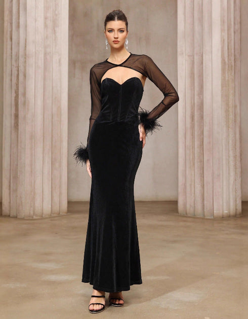Velvet Mesh Evening Dress Set