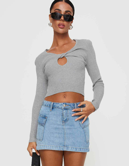 Mid-Rise Denim Mini Skirt