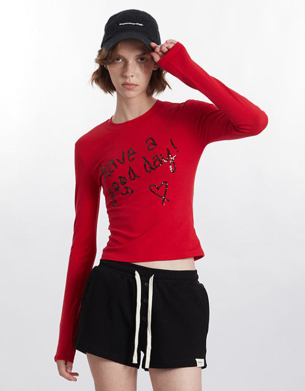 Letter Embroidered Slim Fit Top