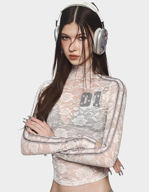 Embroidered Lace High-Neck Top
