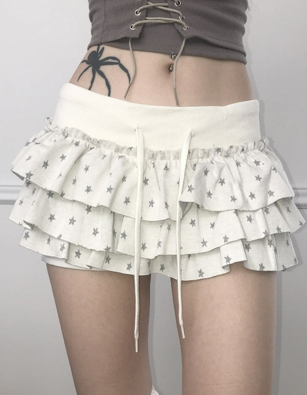 Printed Ruffle Double-Layer Short Skirt